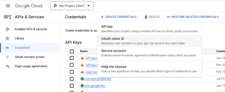 GCP Credentials Dialog Box