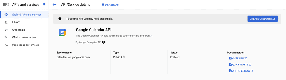 GCP Google Calendar API Settings